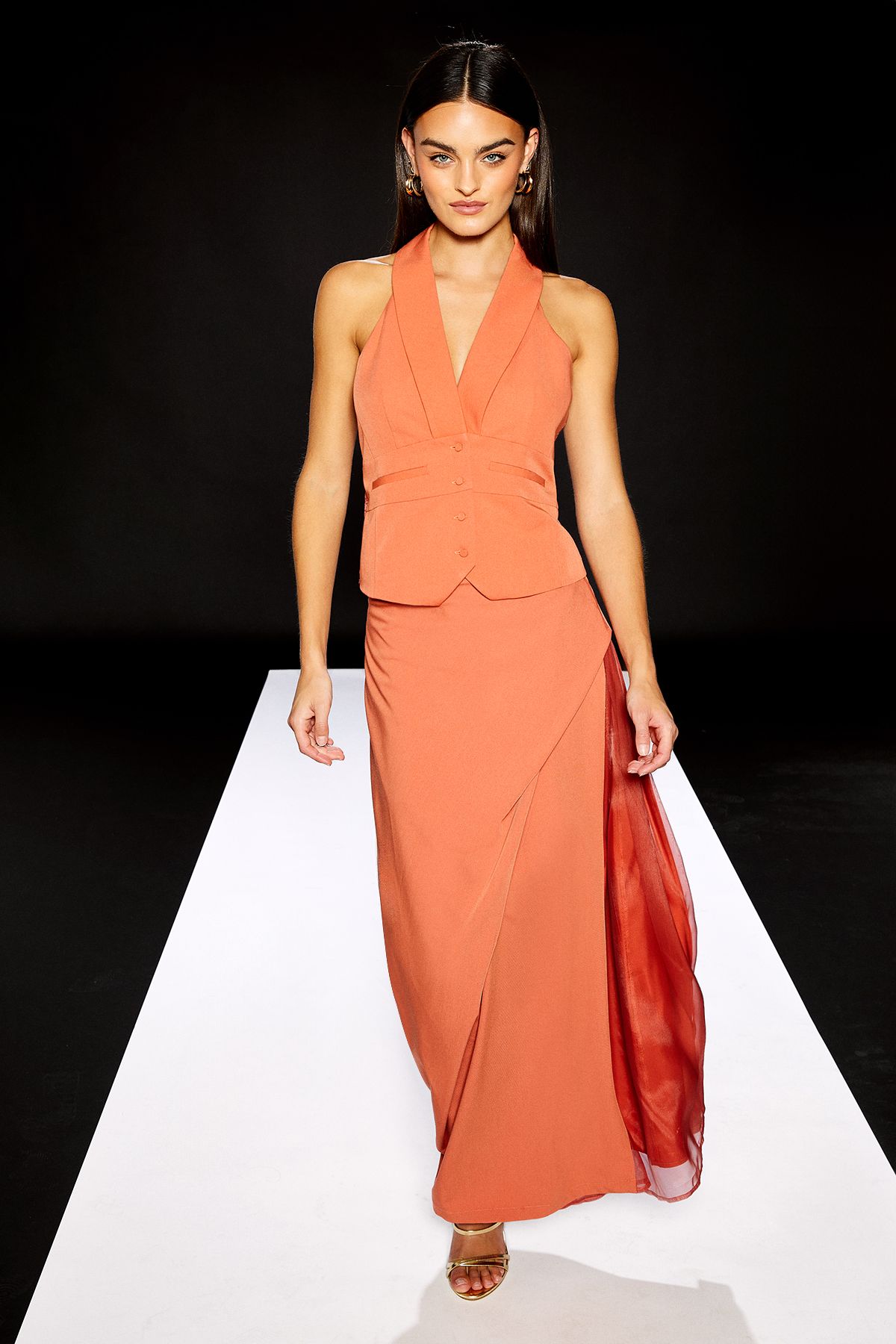 RUNWAY 1.8.1.8 Runway 1.8.1.8 Organza Panelled Maxi Skirt Orange