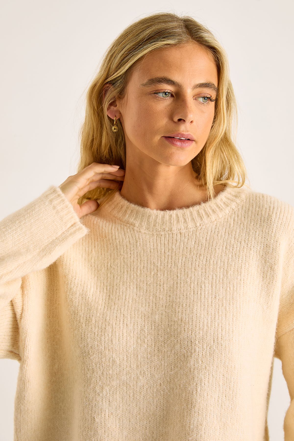 NastyGal Oversized Crew Neck Jumper Cream image 3