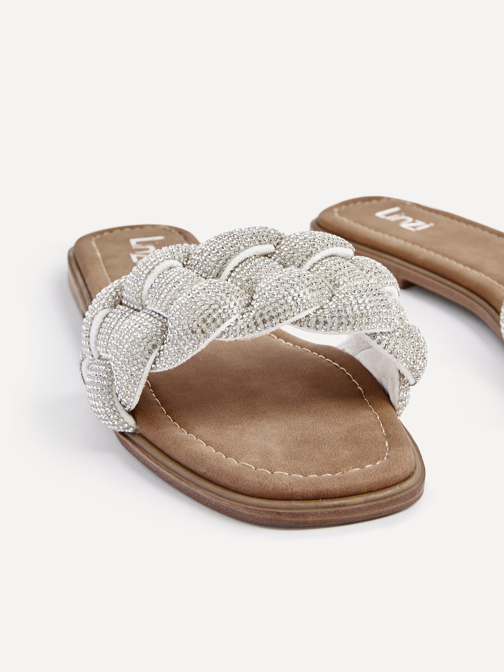 Linzi Pandora Silver Diamante Plaited Slider Sandal image 5