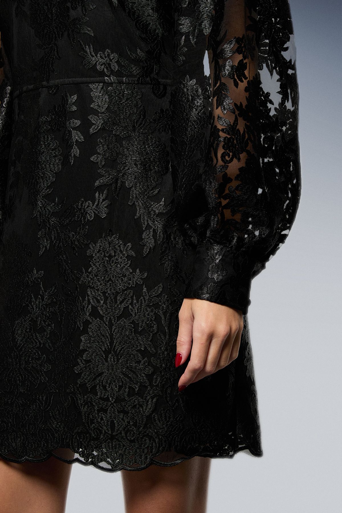 Oasis Embroidered Mesh Sweetheart Neck Mini Dress True Black image 4