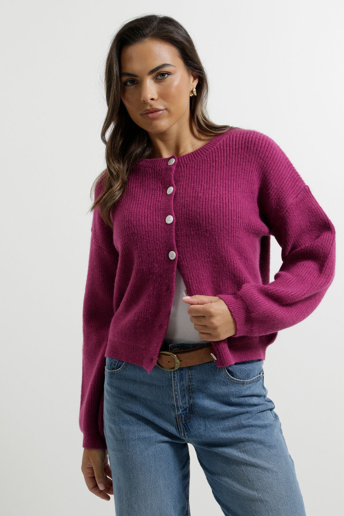 Dorothy Perkins Soft Contrast Button Cardigan Fuchsia