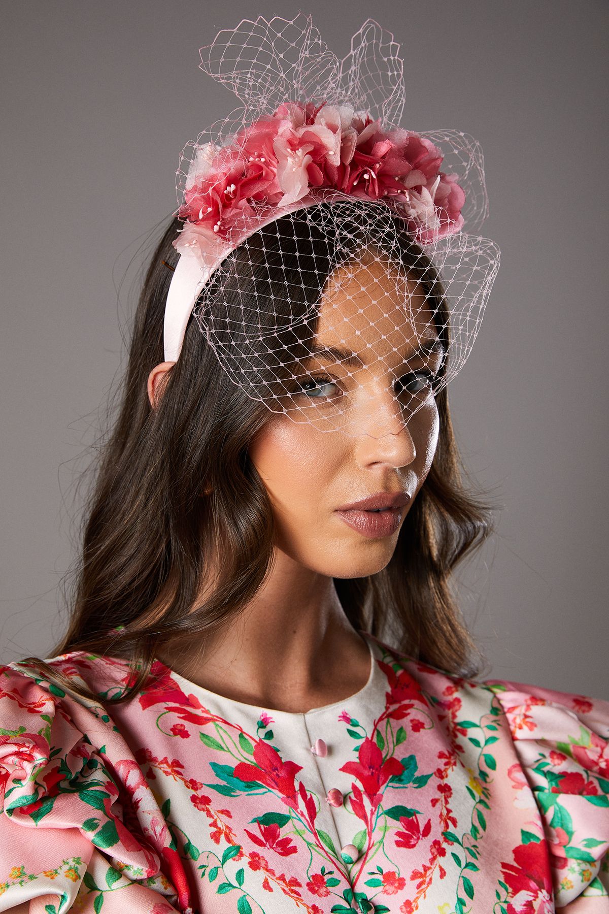 Coast Lisa Tan Floral And Netting Headband Coral image 2