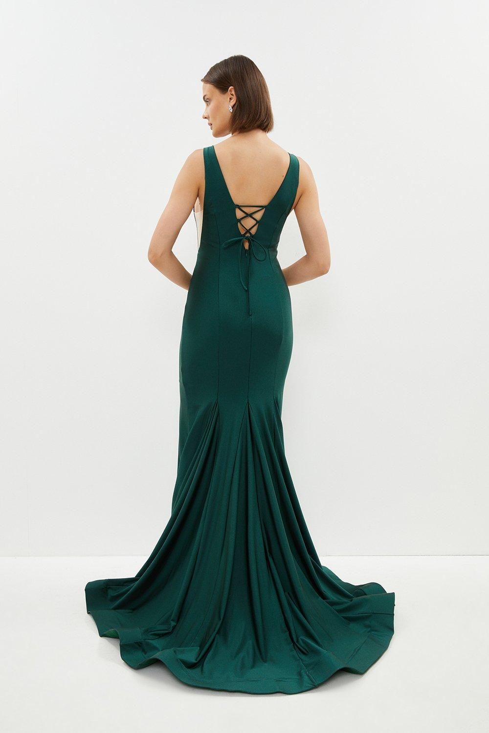 Coast Premium Plunge Fishtail Maxi Dress Green image 3