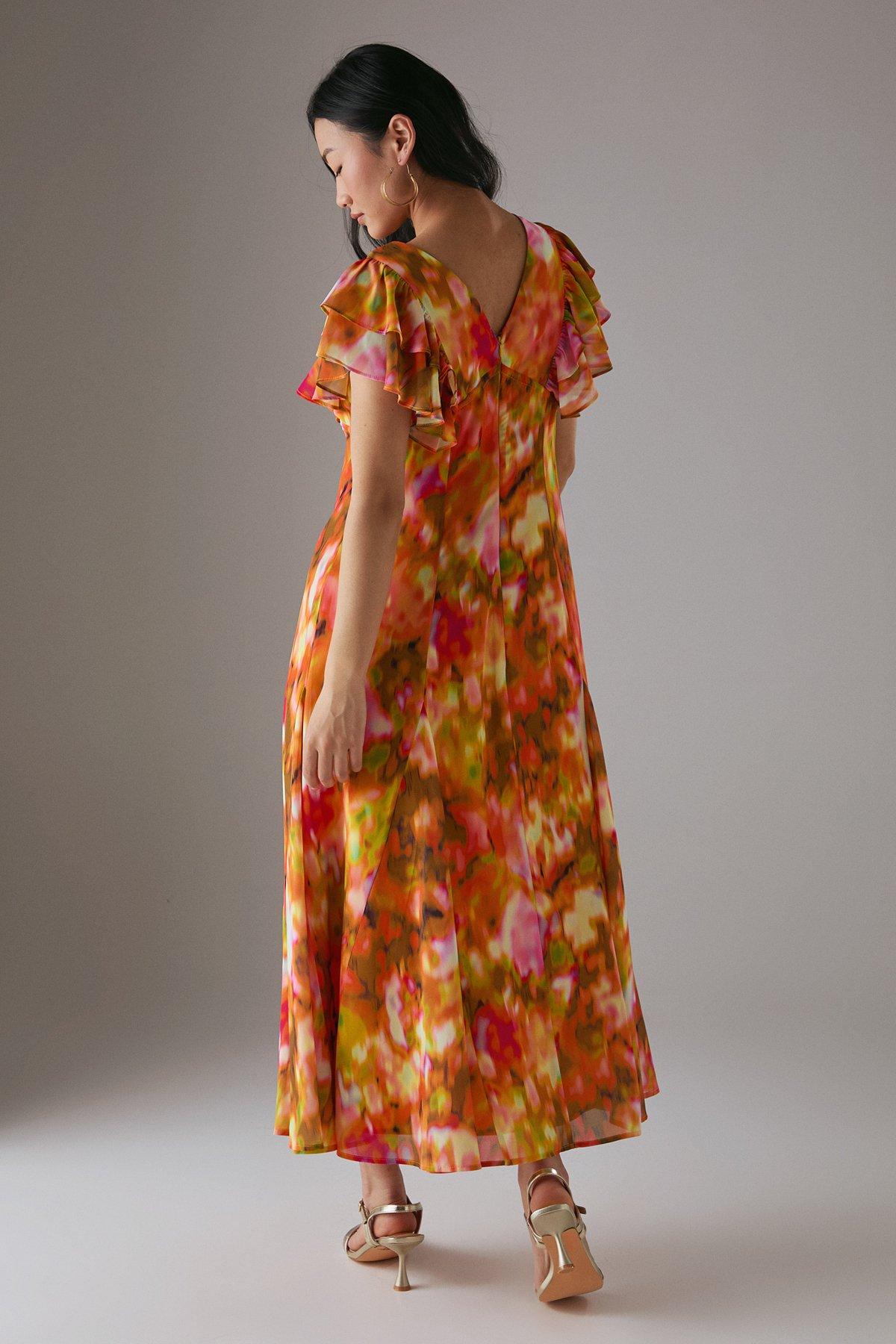 Warehouse Petite Floral Frill Tie Front Midi Tea Dress Floral image 3