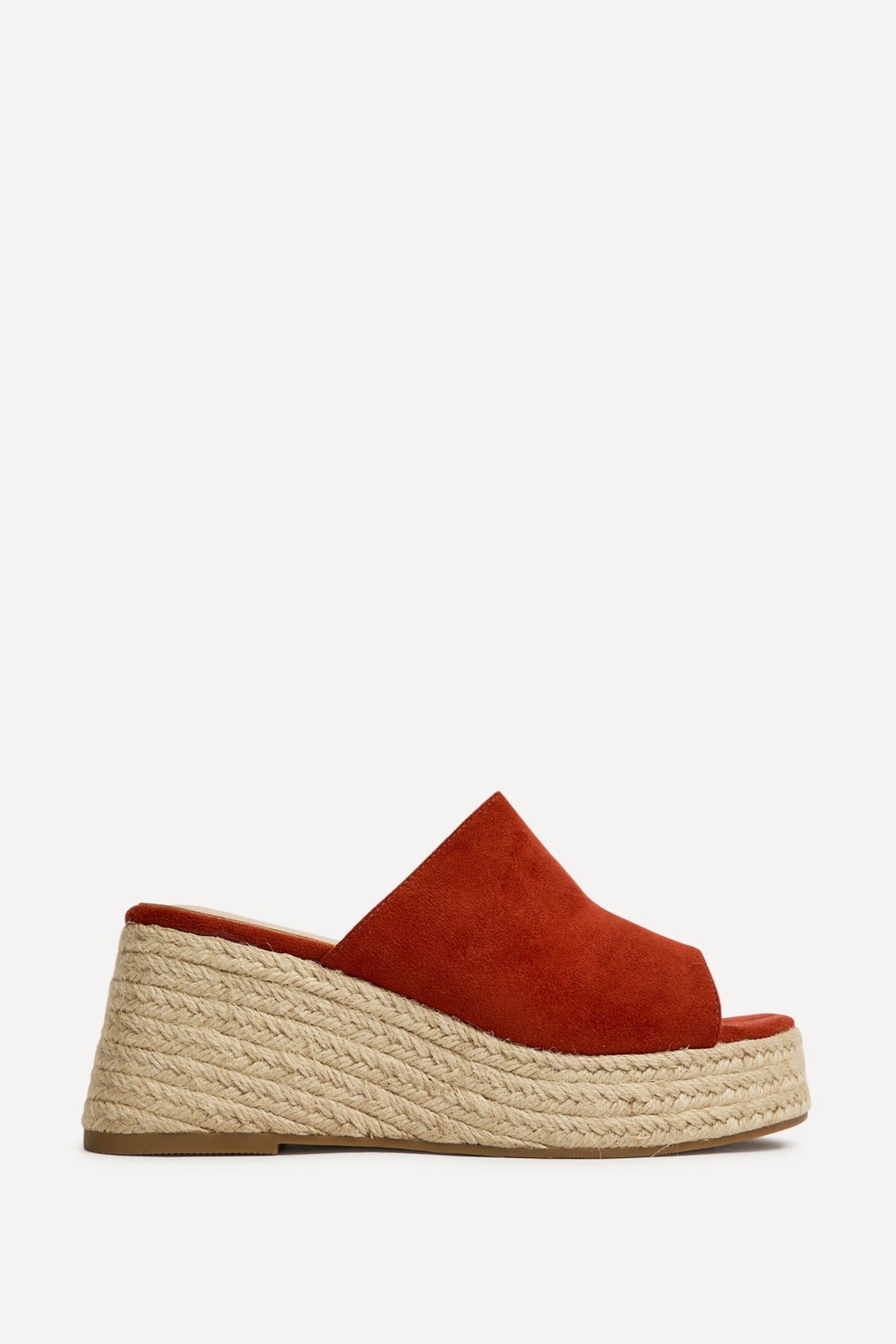 Linzi Espresso Rust Faux Suede Espadrille Mule Wedges
