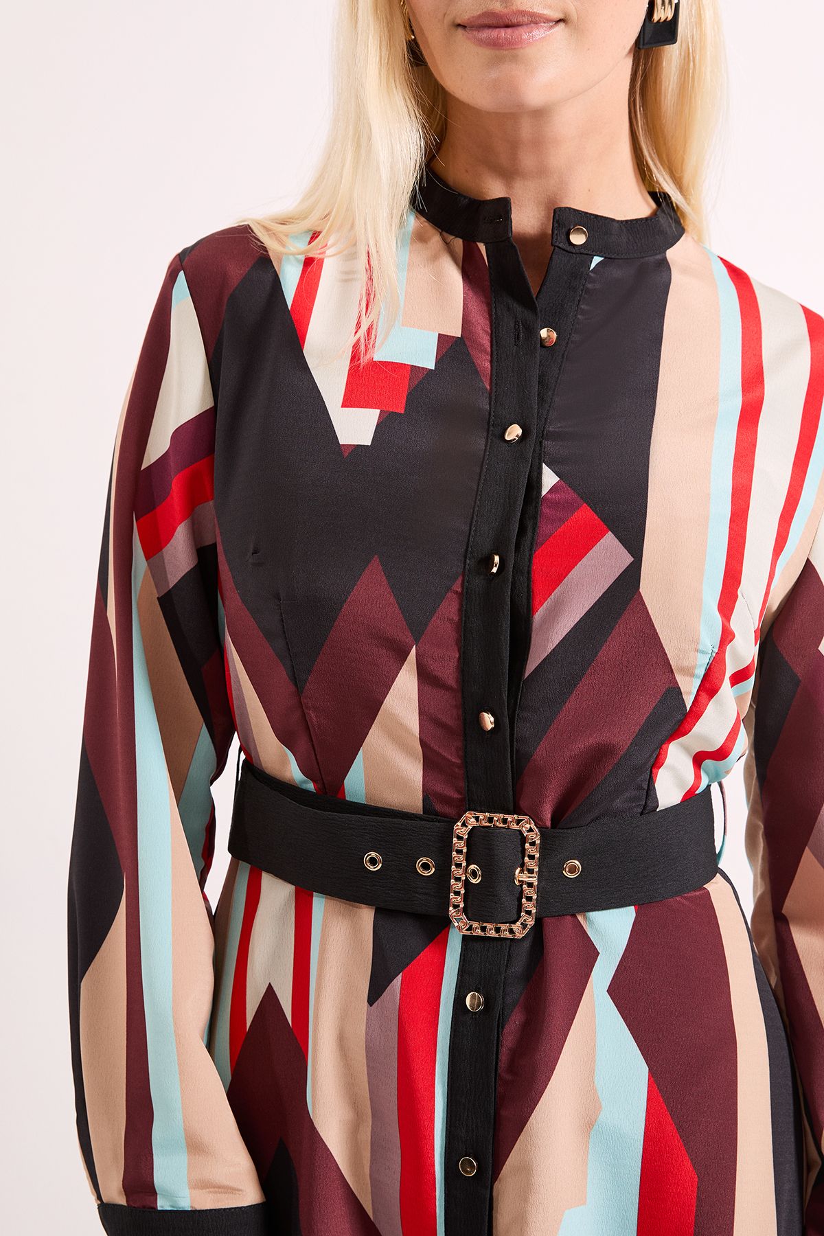 Principles Contrast Collar Printed Belted Midi Dress Brown image 5