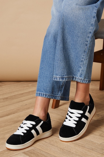 Oasis Leocadia Faux Suede Lace Up Trainers Natural Black