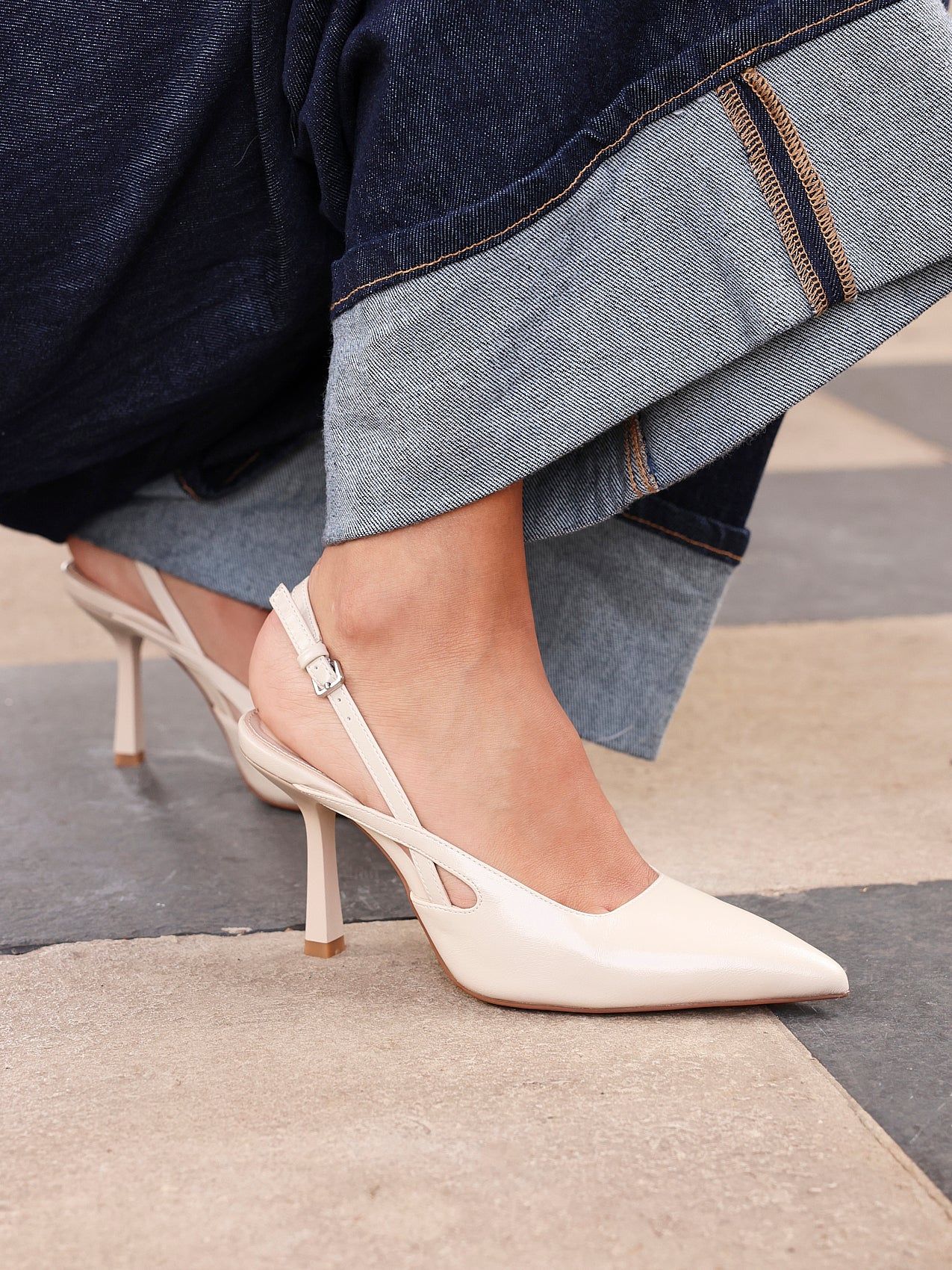 Linzi Rhea Nude Faux Leather Sling Back Court Heels image 2