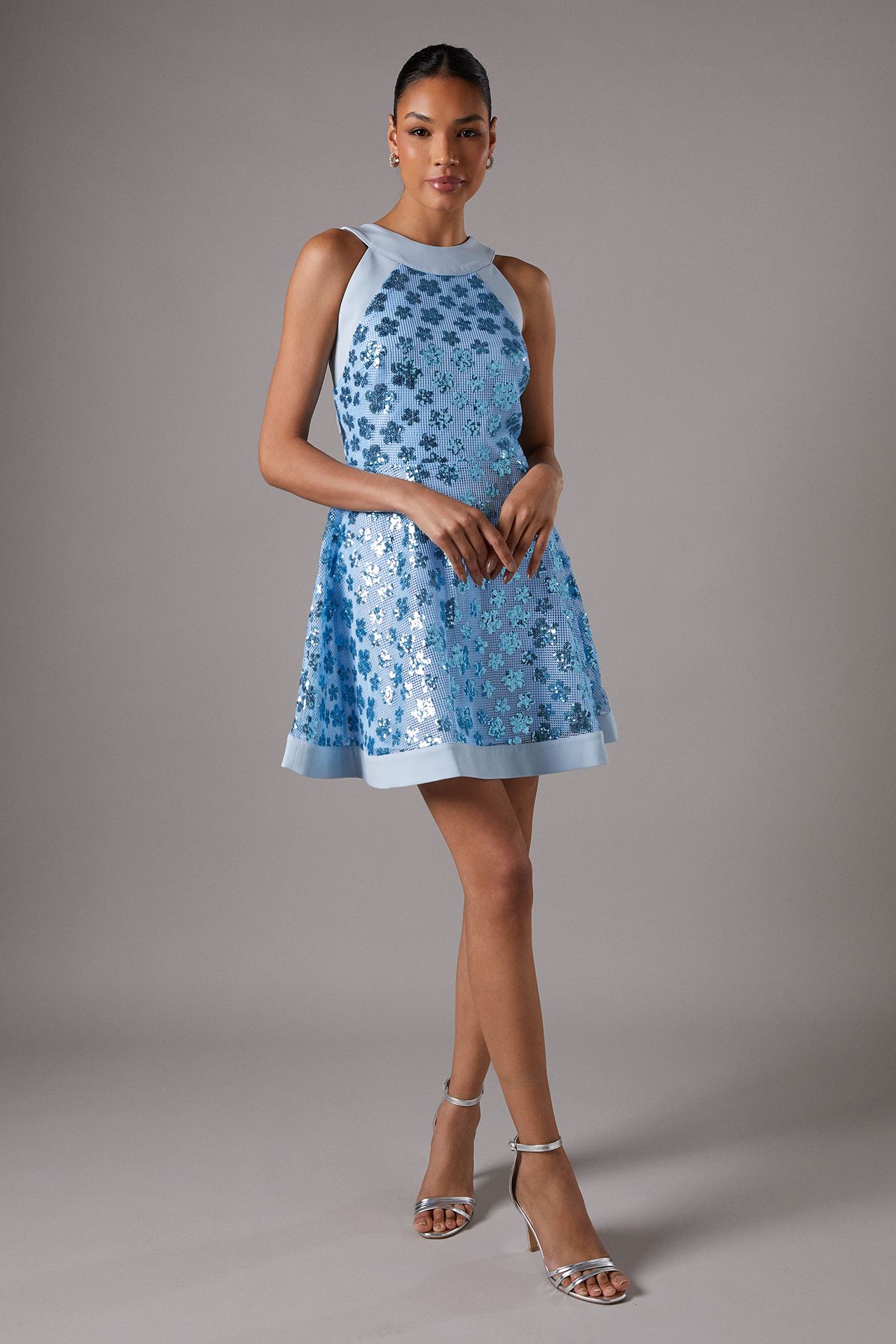 Coast Sequin Mesh Skater Mini Dress Blue image 2