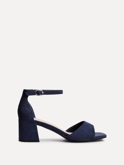 Linzi Maddie Navy Faux Suede Closed Back Block Heeled Sandals