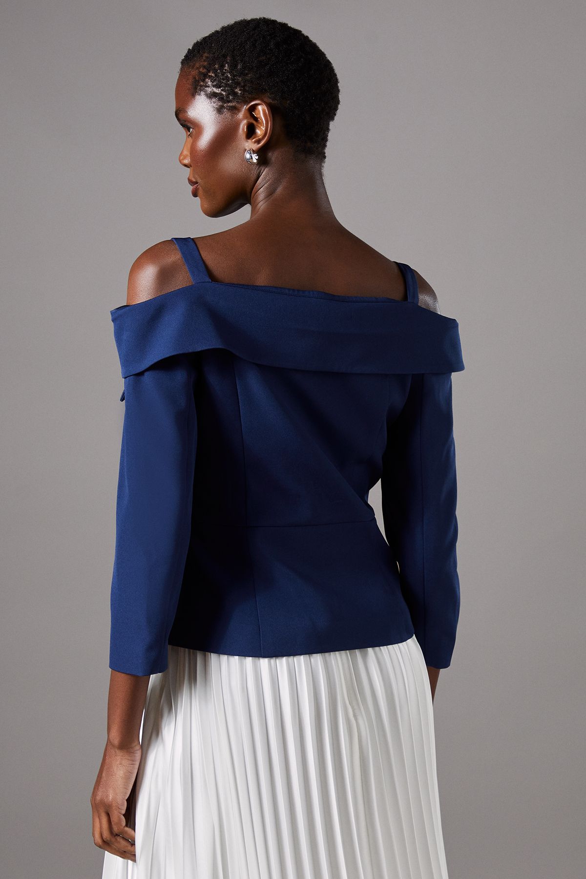 Coast 3/4 Sleeve Off Shoulder Peplum Jacket Navy image 3