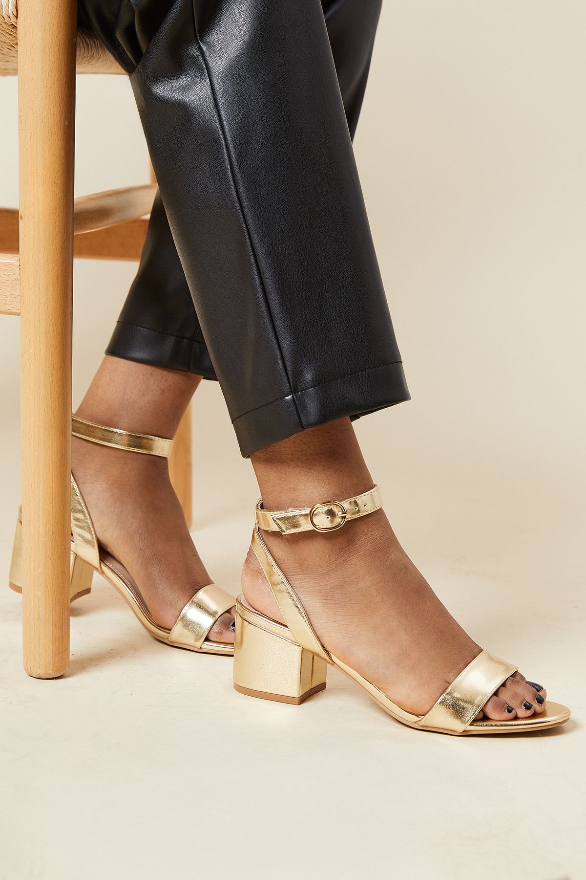 Dorothy Perkins Tommi Barely There Mid Block Heel Sandals Gold image 1