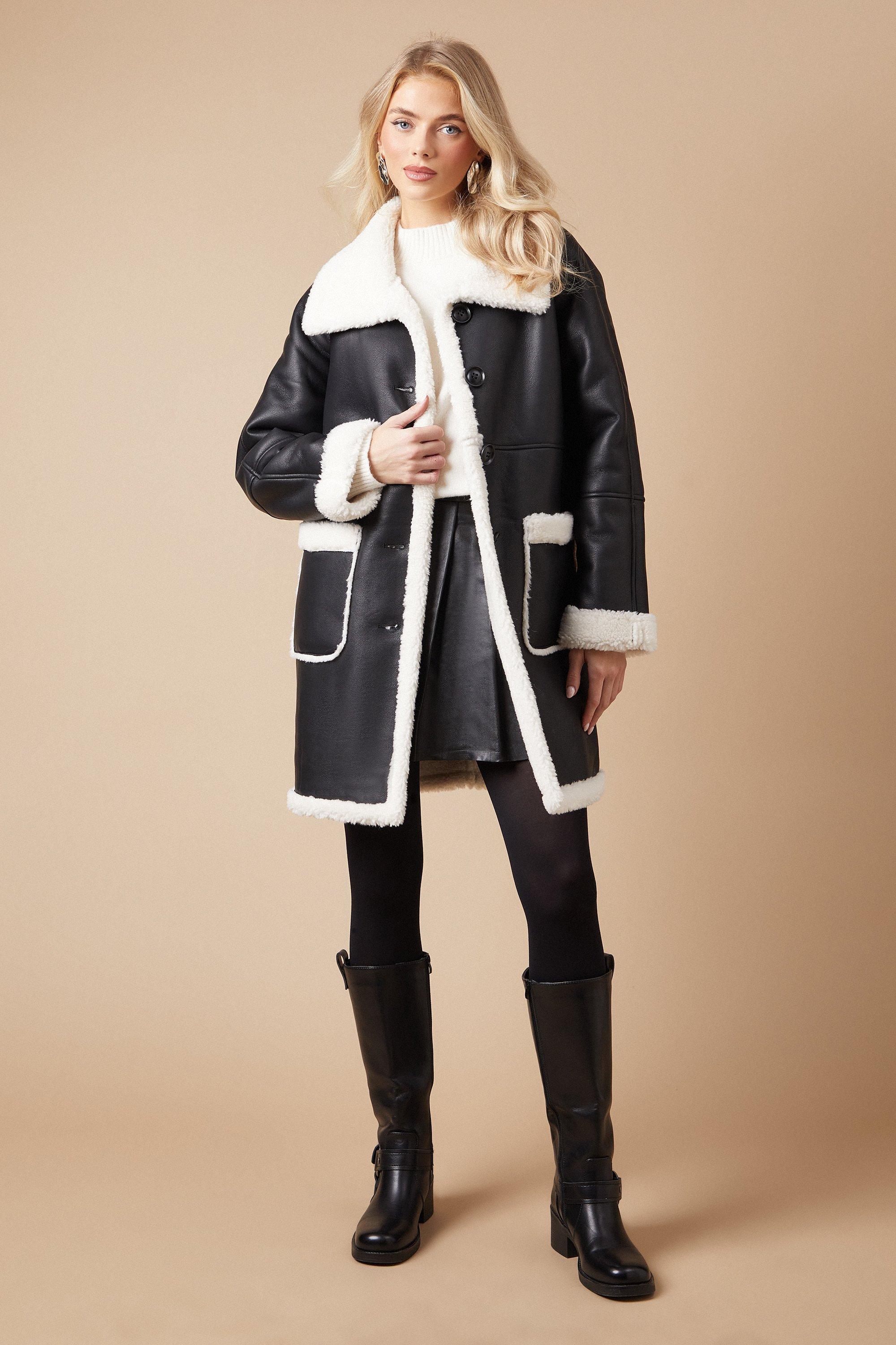 Oasis Pu Bonded Shearling Coat Black image 1