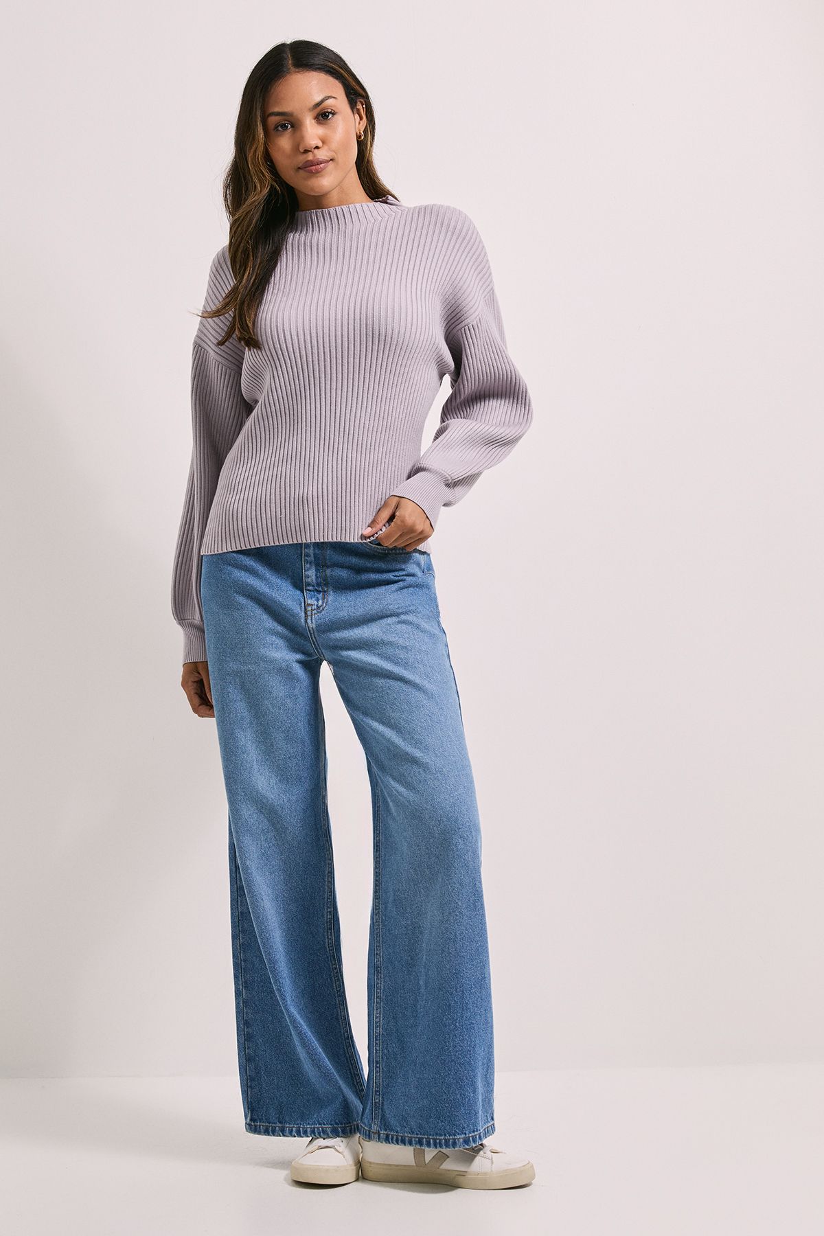 Dorothy Perkins Funnel Neck Balloon Sleeve Jumper Mauve image 2