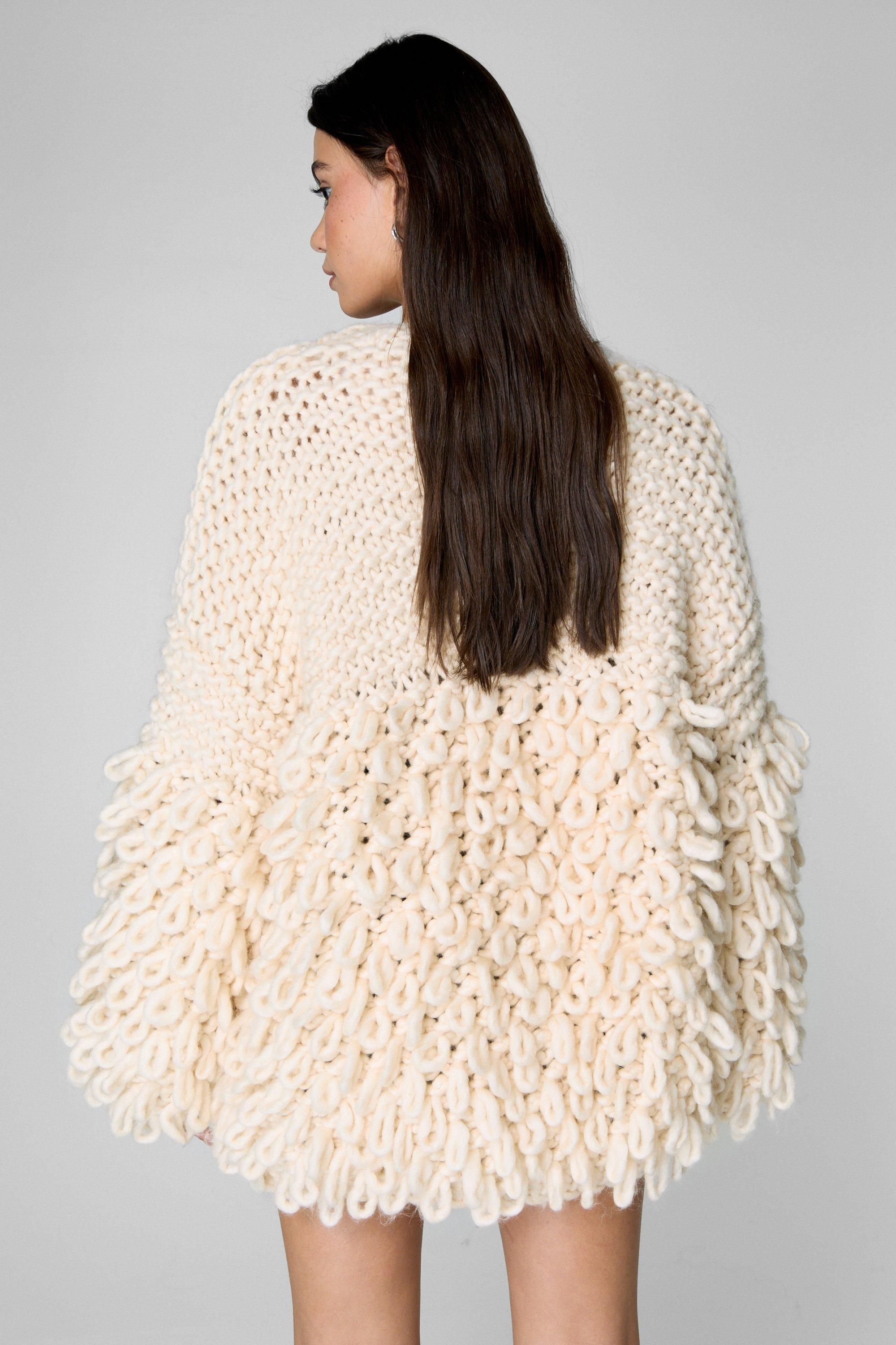 NastyGal Extreme Loopy Cardigan Cream image 4