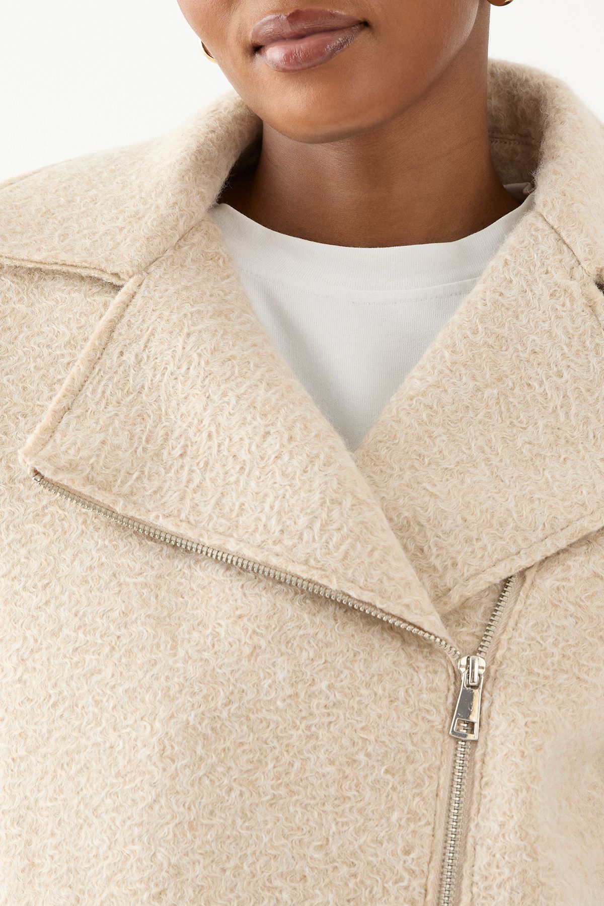 MissPap Wool Look Biker Jacket Cream image 5