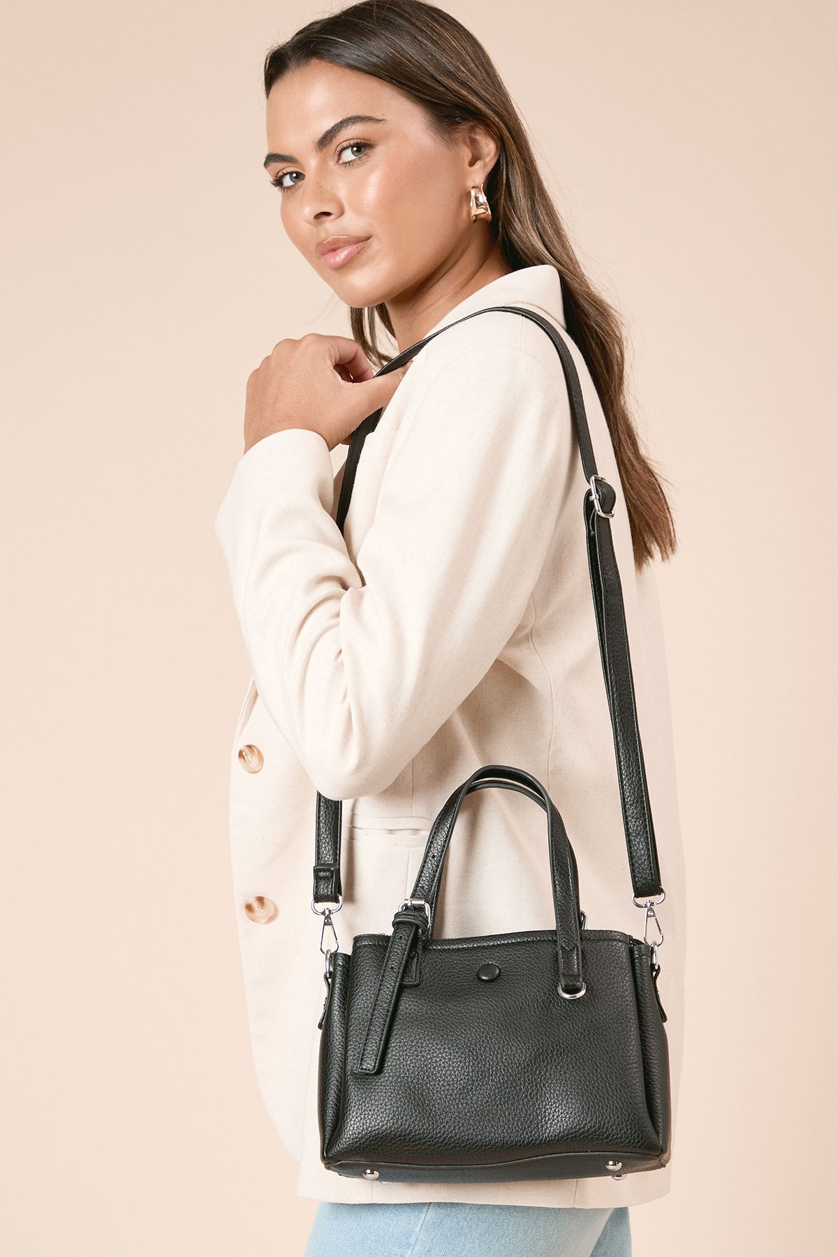 Dorothy Perkins Lyon Faux Leather Tote Bag With Cross Body Strap Black image 2