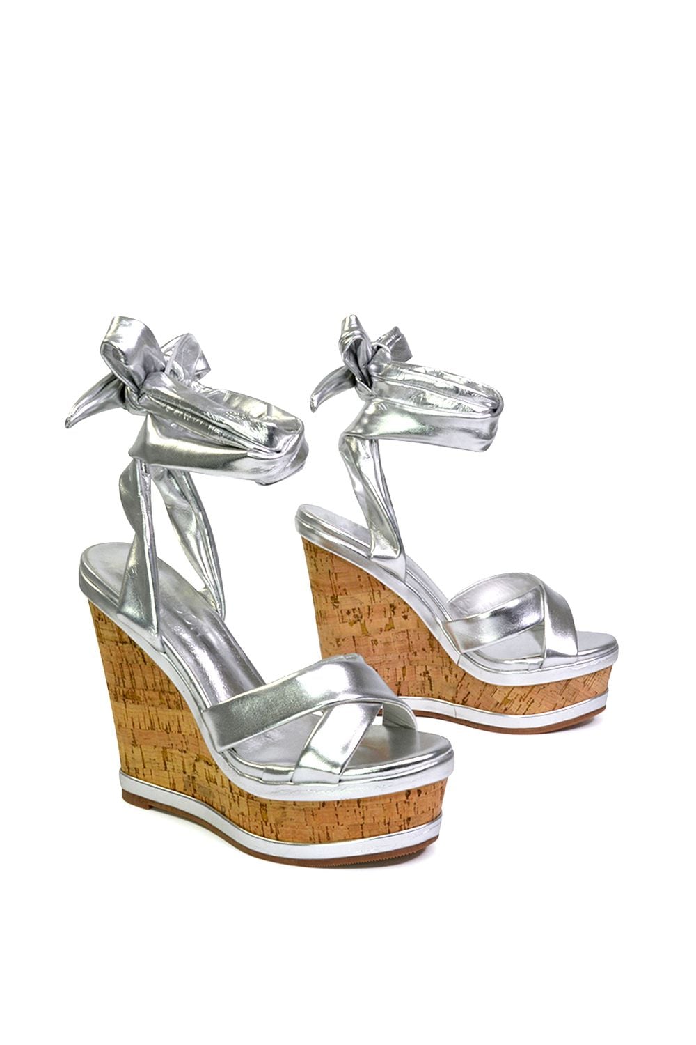 XY London 'Kammie' Lace Up Strappy Cork Platform Wedge Heel Sandal Shoes image 4