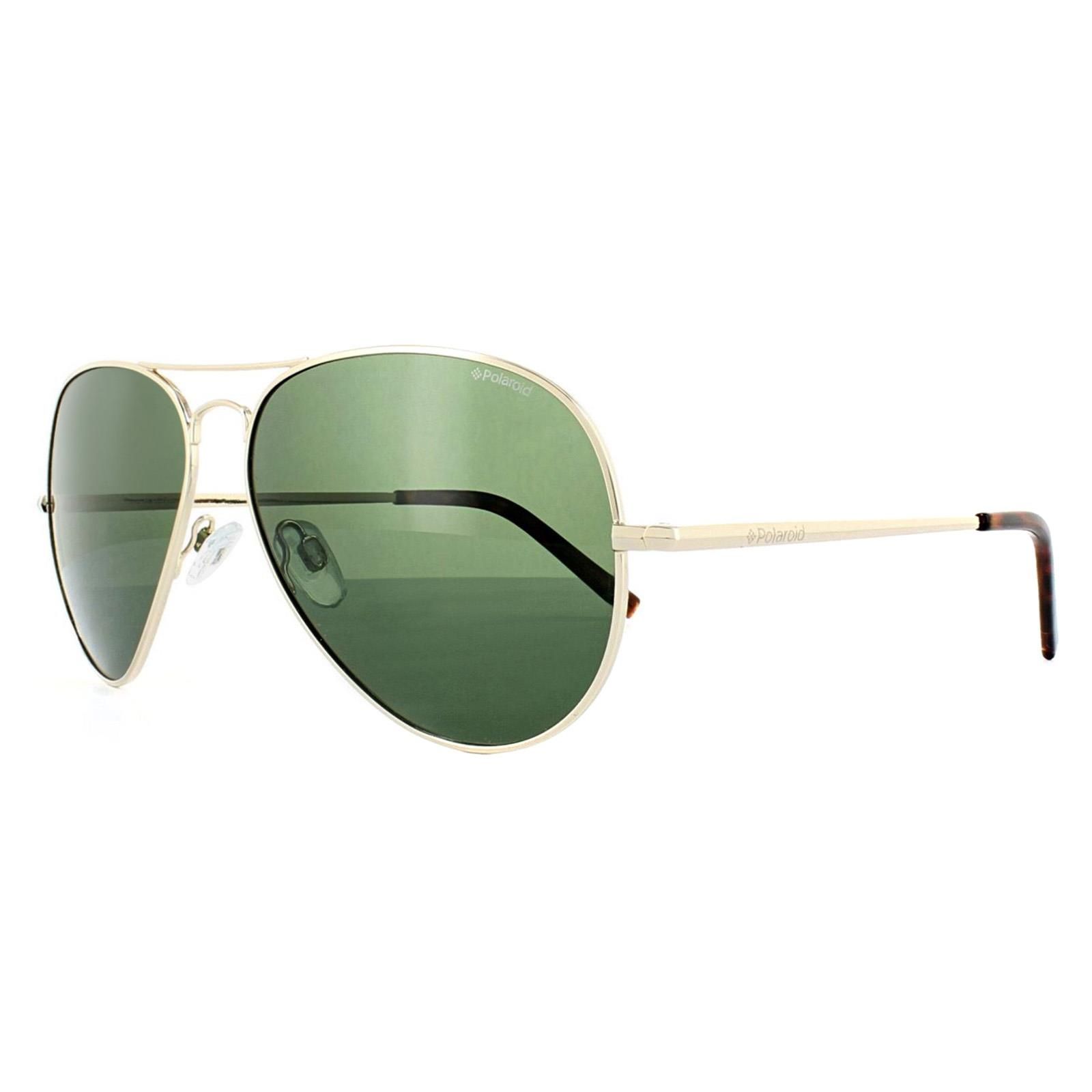 Polaroid Aviator Light Gold Green Polarized Sunglasses image 2