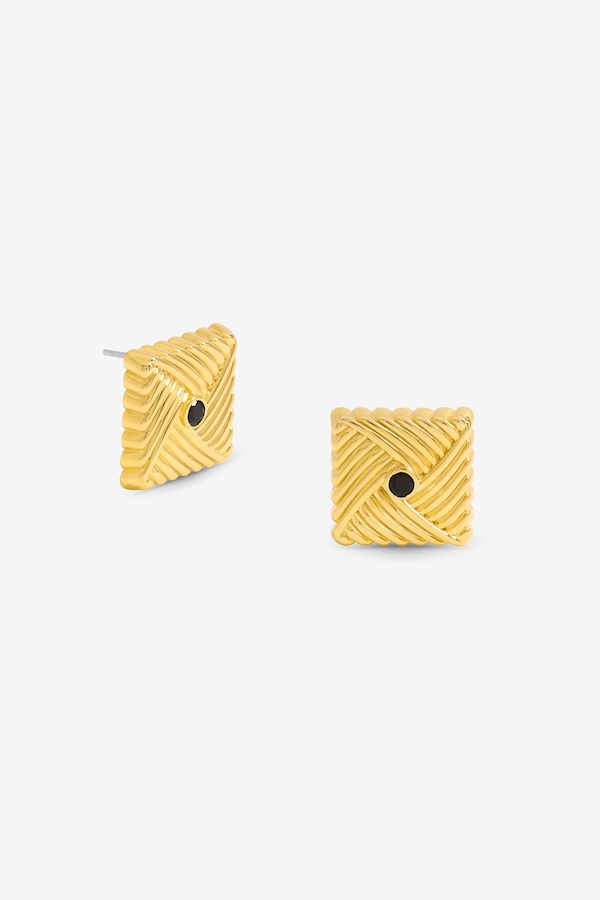 Jon Richard Gold Plated Ridge And Jet Square Earrings