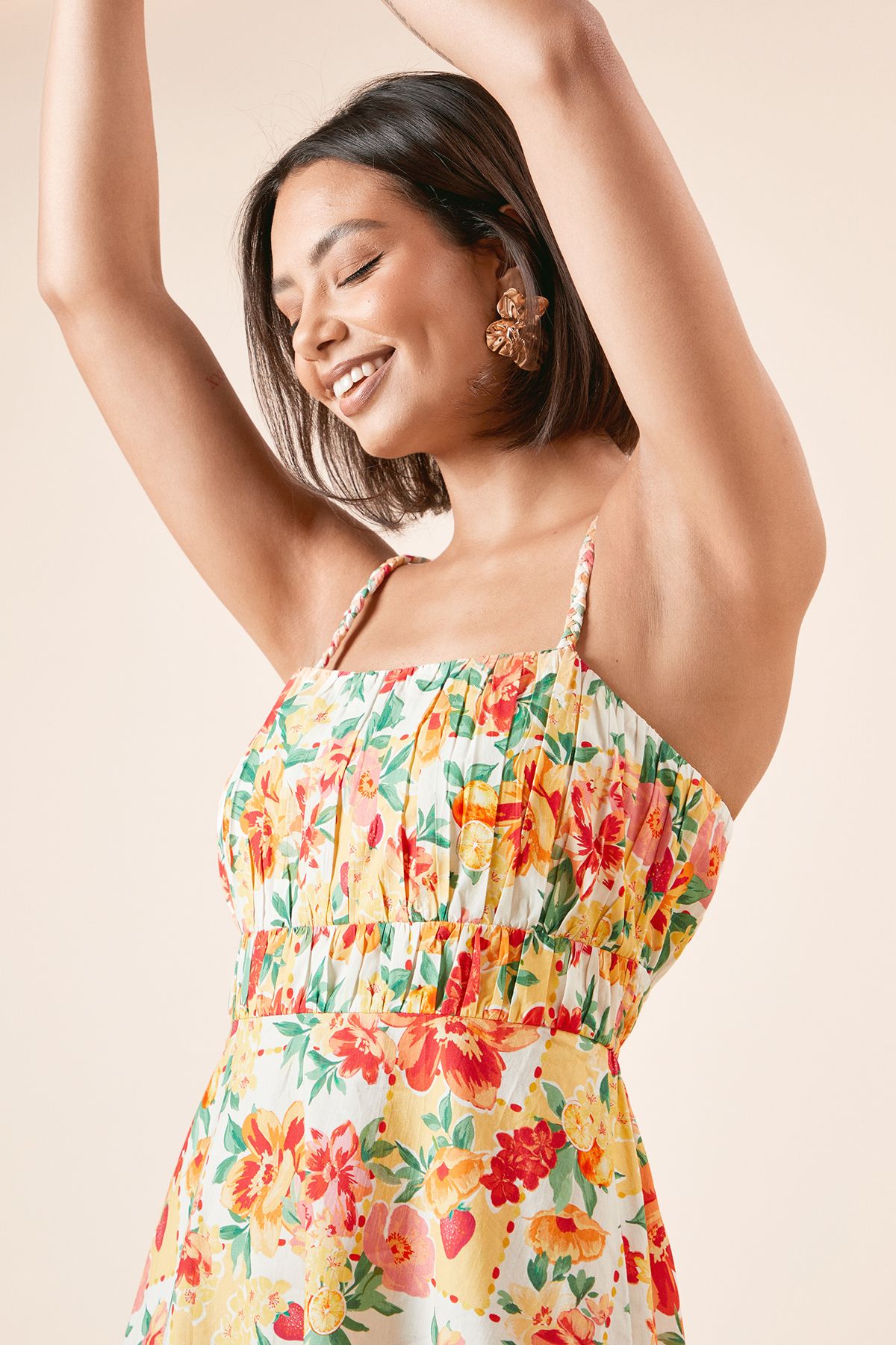 Dorothy Perkins Channel Waist Tiered Hem Strappy Midi Dress Floral image 4