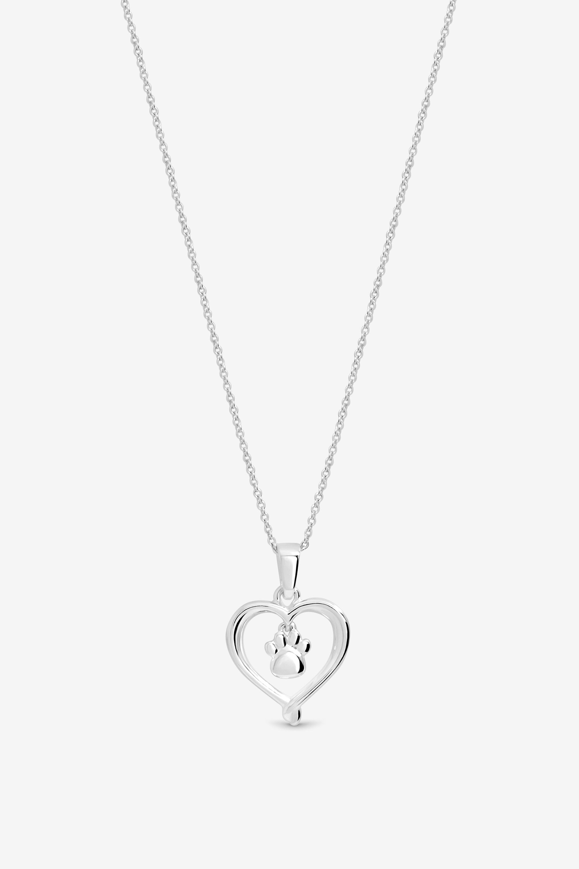 Simply Silver Sterling Silver 925 Polished Heart and Pawprint Pendant image 1
