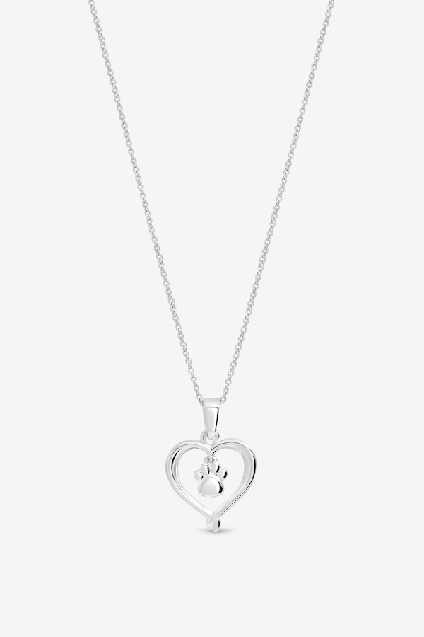 Simply Silver Sterling Silver 925 Polished Heart and Pawprint Pendant