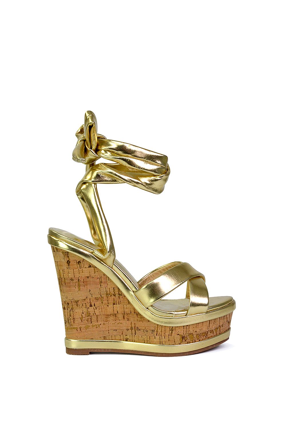 XY London 'Kammie' Lace Up Strappy Cork Platform Wedge Heel Sandal Shoes