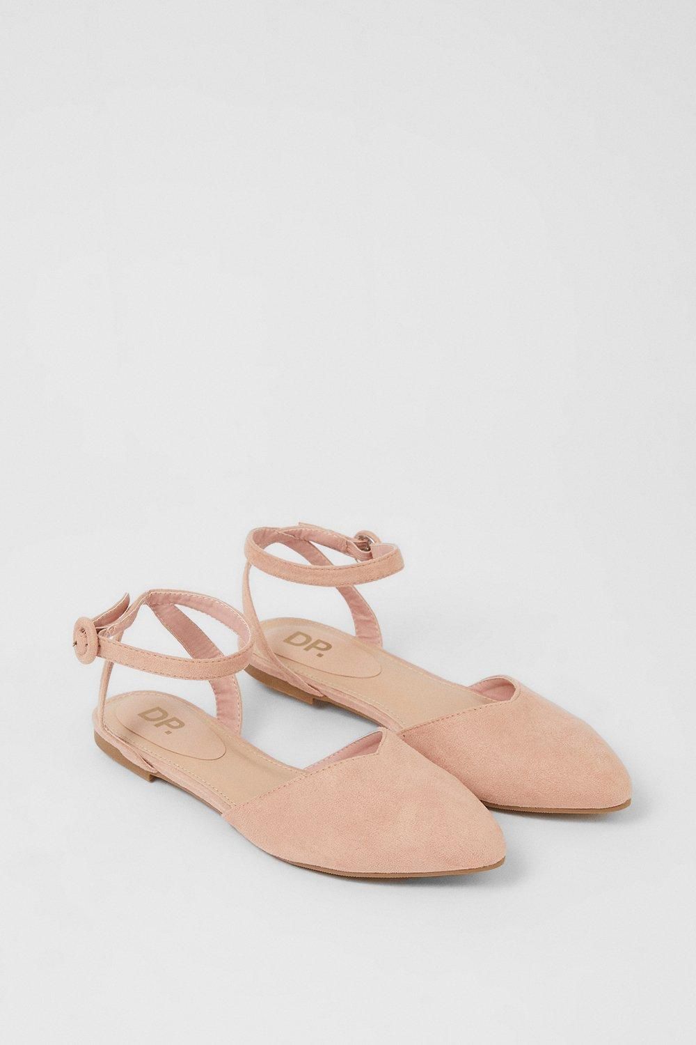 Dorothy Perkins Poppy Pointed Ankle Strap Ballet Pumps Blush image 3
