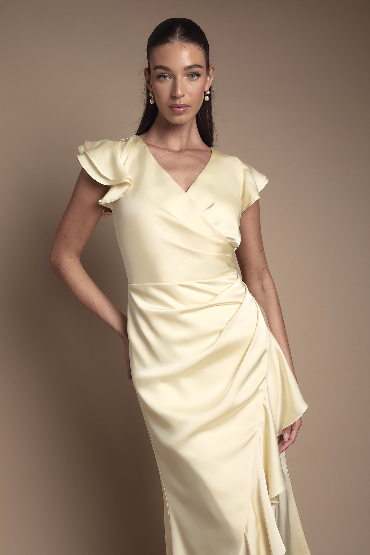 Coast Wrap Front Frill Hem Cap Sleeve Bridesmaid Dress Lemon image 2