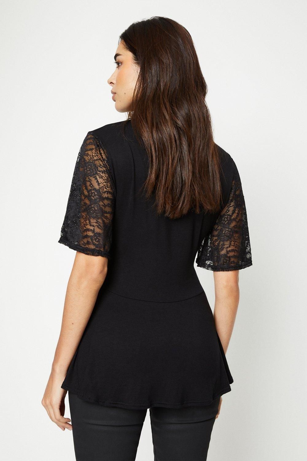 Dorothy Perkins Lace Short Sleeve Wrap Top Black image 3