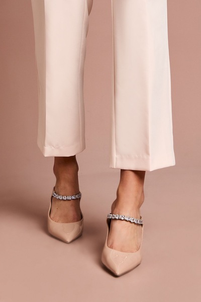 Coast Patricia Faux Patent Leather Diamante Maryjane Stiletto Open Back Court Nude