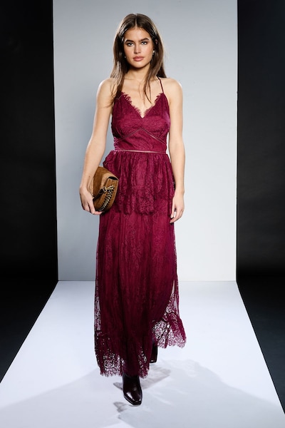 RUNWAY 1.8.1.8 Runway 1.8.1.8 Strappy Lace Peplum Maxi Dress Cherry