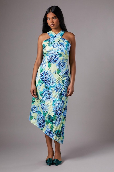 Coast Petite Pleat Halter Midi Dress Lemon