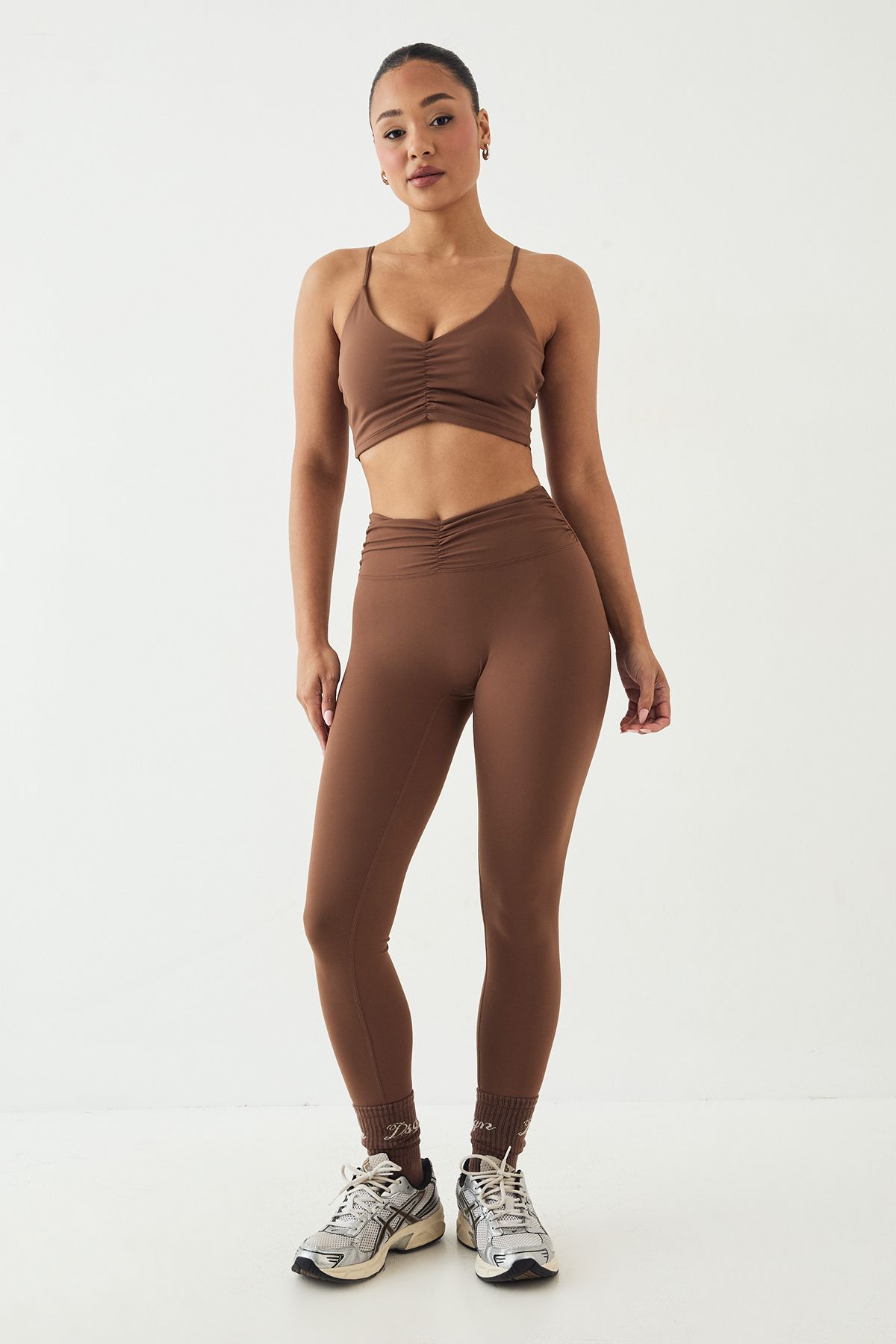 DSGN Studio DSGN Studio Ultra Sculpt Ruched Internal Padding Sports Bra Mocha image 3
