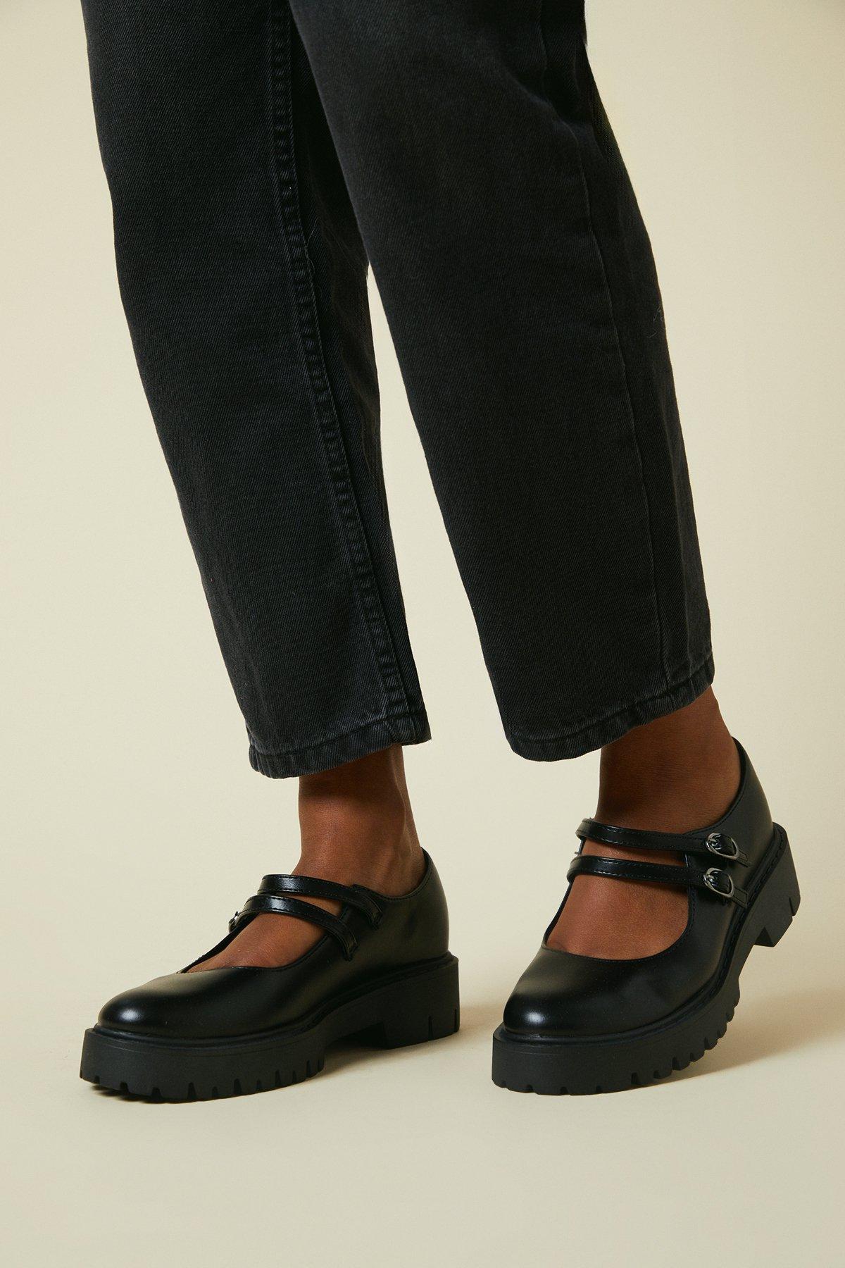 Dorothy Perkins Vada Double Strap Mary Jane Chunky Shoes Black image 1