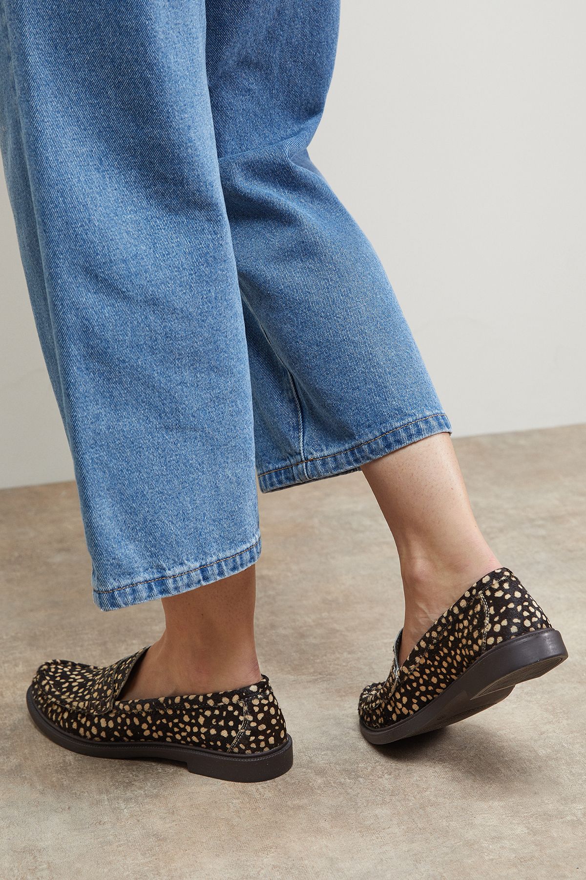 Oasis Beth Deer Print Pony Leather Grandad Loafers Brown image 3