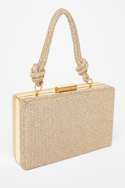 Quiz Gold Diamante Knot Handle Bag