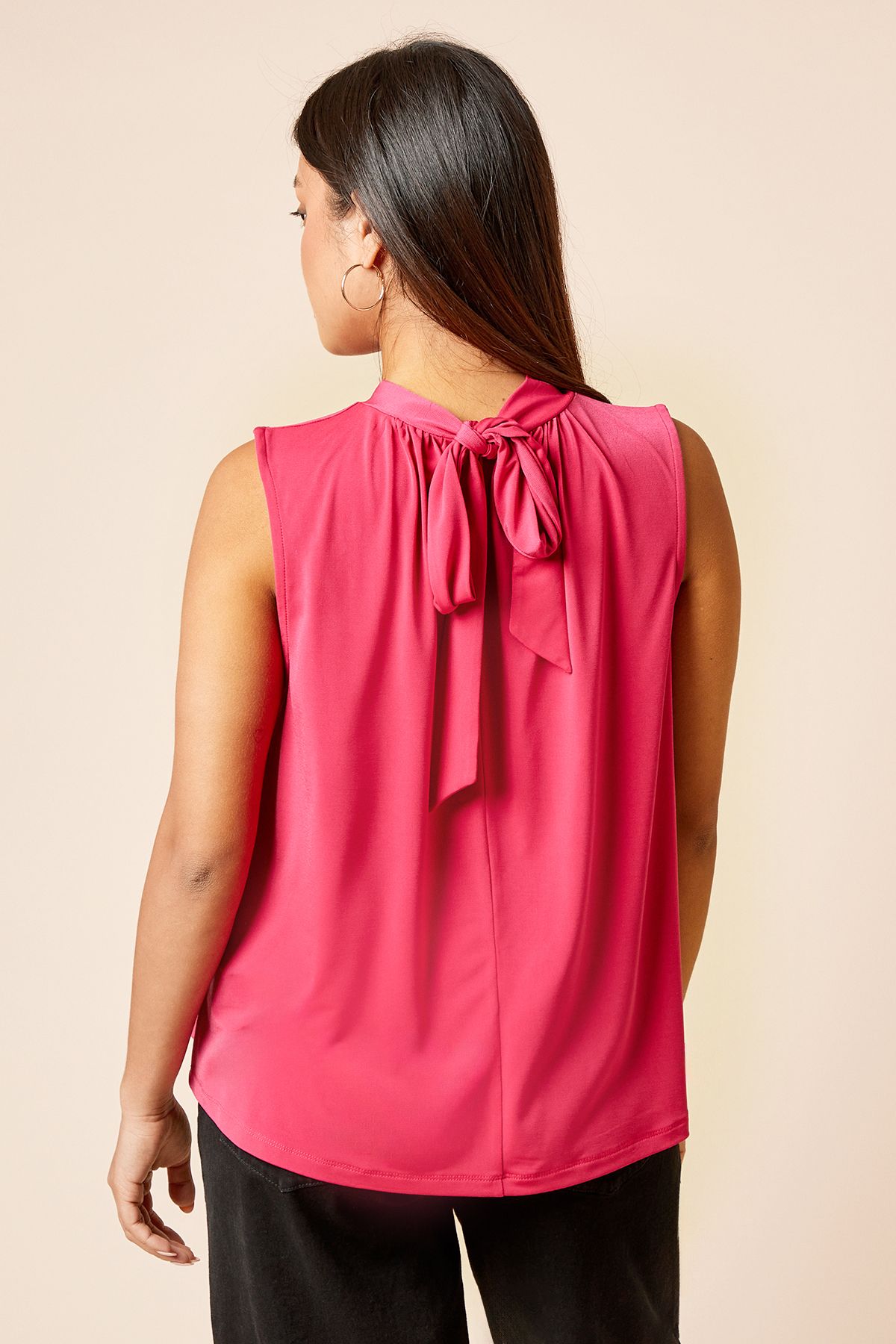 Dorothy Perkins Petite High Neck Tie Back Jersey Top Hot Pink image 3