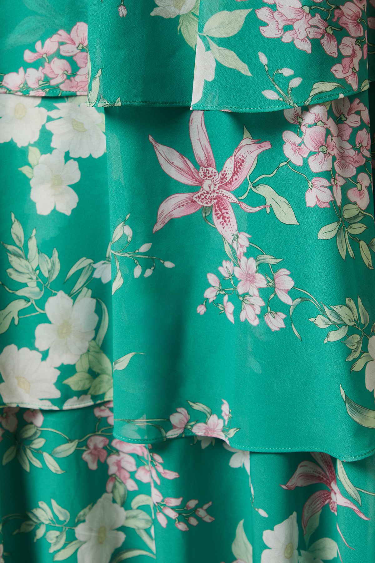 Oasis Floral Printed Chiffon Ruffle Tiered Maxi Dress Green image 5