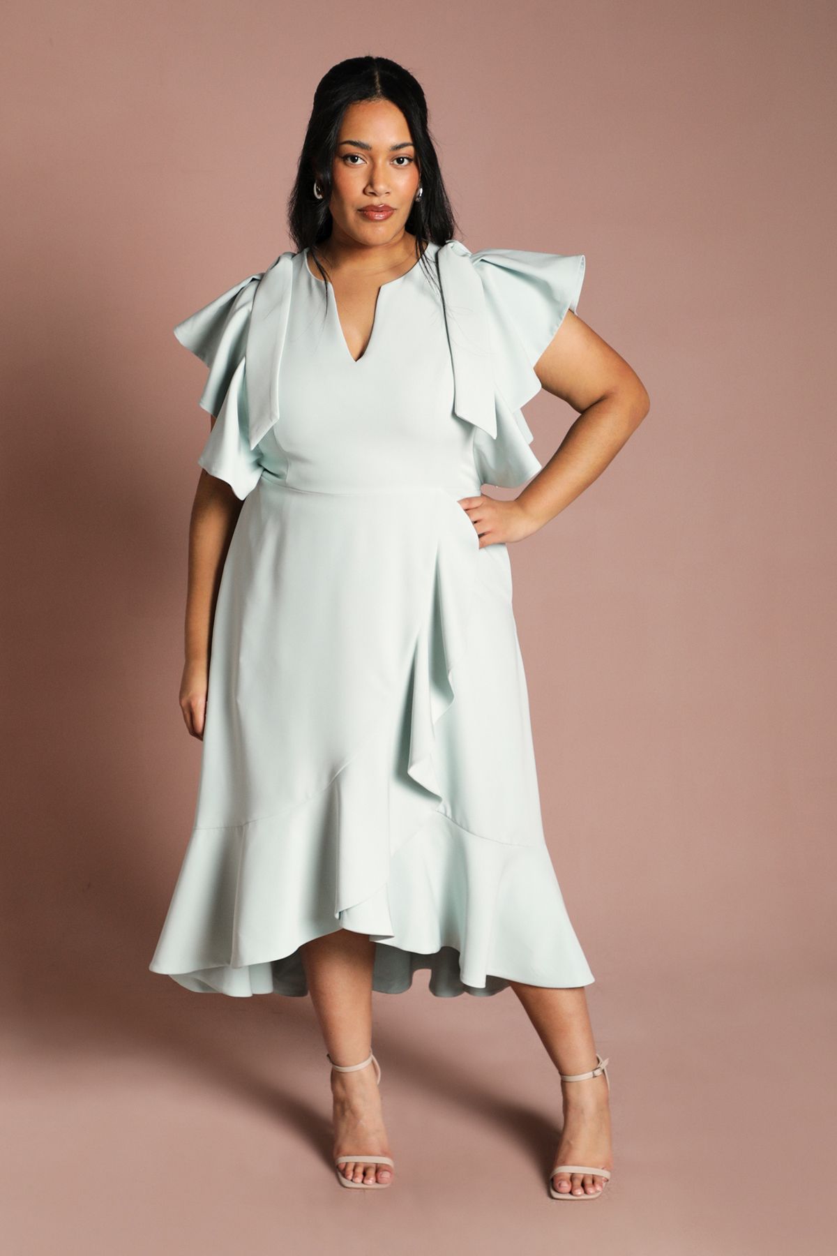 Coast Plus Crepe Ruffle Wrap Midi Dress Mint