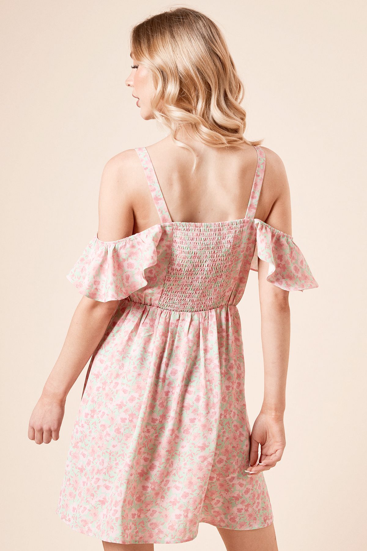 Dorothy Perkins Floral Tie Front Cold Shoulder Mini Dress Floral image 3