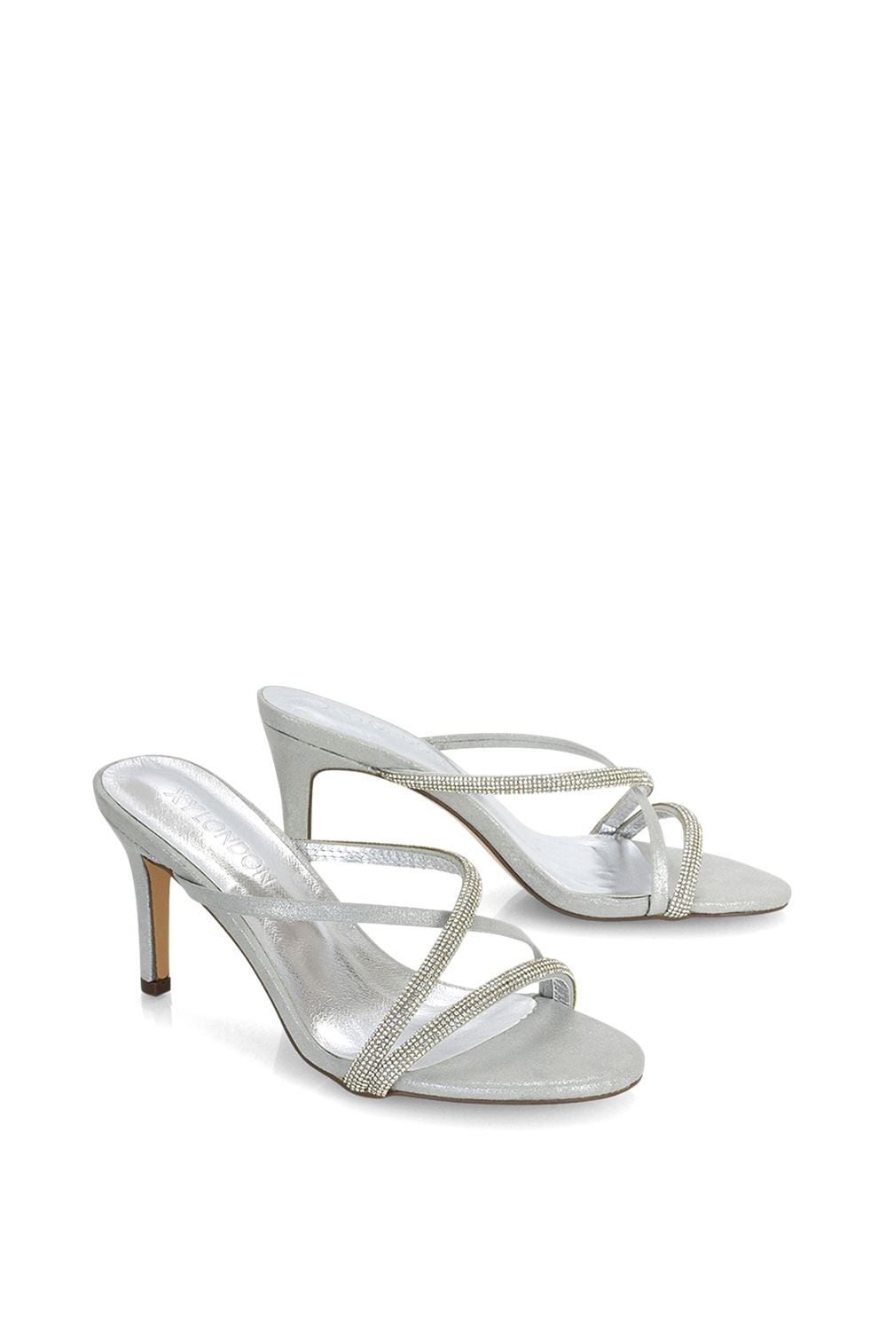 XY London 'Teddie' Diamante Cross Over Strappy Sandal Stiletto High Mule Heels image 3