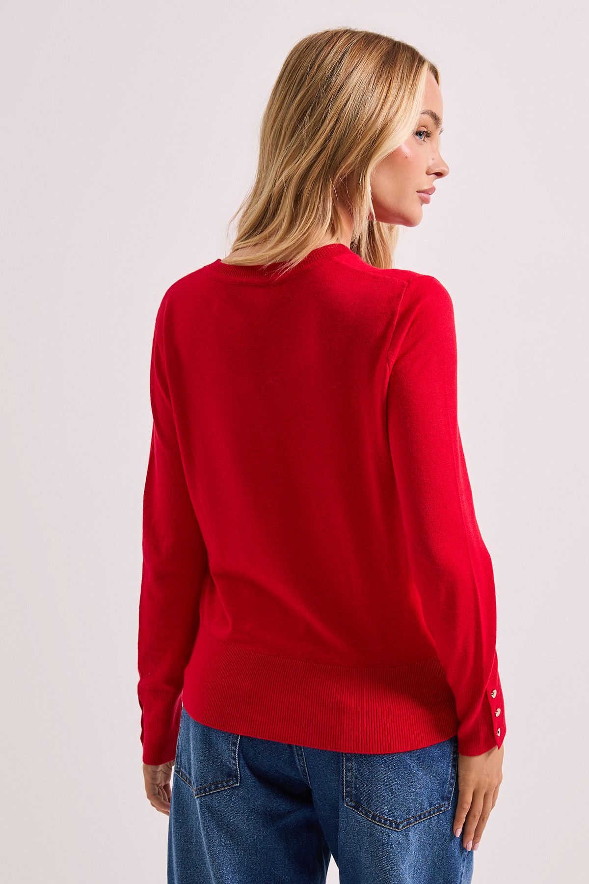 Dorothy Perkins Red Crew Neck Button Cuff Jumper Red image 3
