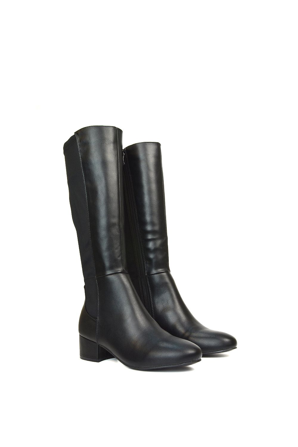 XY London 'Hannah' Low Block Heel Elasticated Calf Long Boots With Zip Fastening image 4