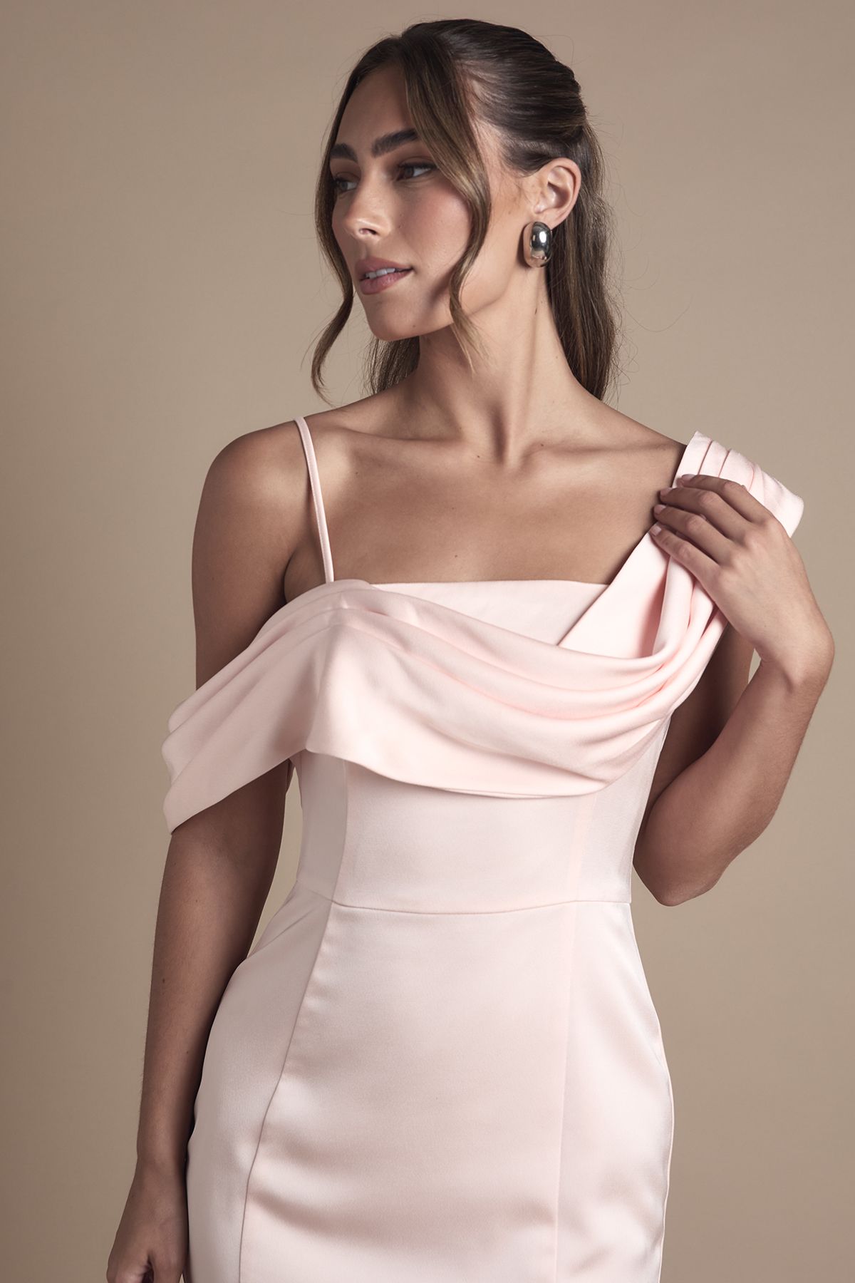 Coast Drape Detail Satin Strappy Maxi Bridesmaid Dress Blush image 2