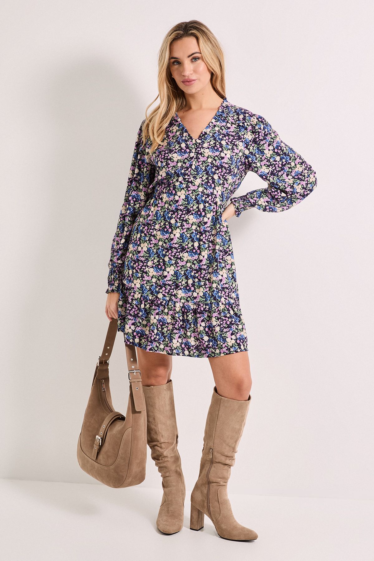 Dorothy Perkins Frill Detail Tiered Smock Printed Mini Dress Purple image 2