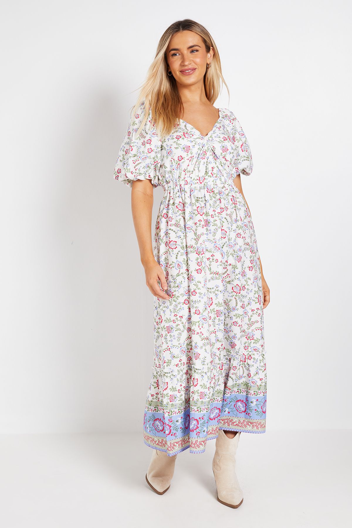 Dorothy Perkins Floral Poplin Twist Front Midi Dress Floral