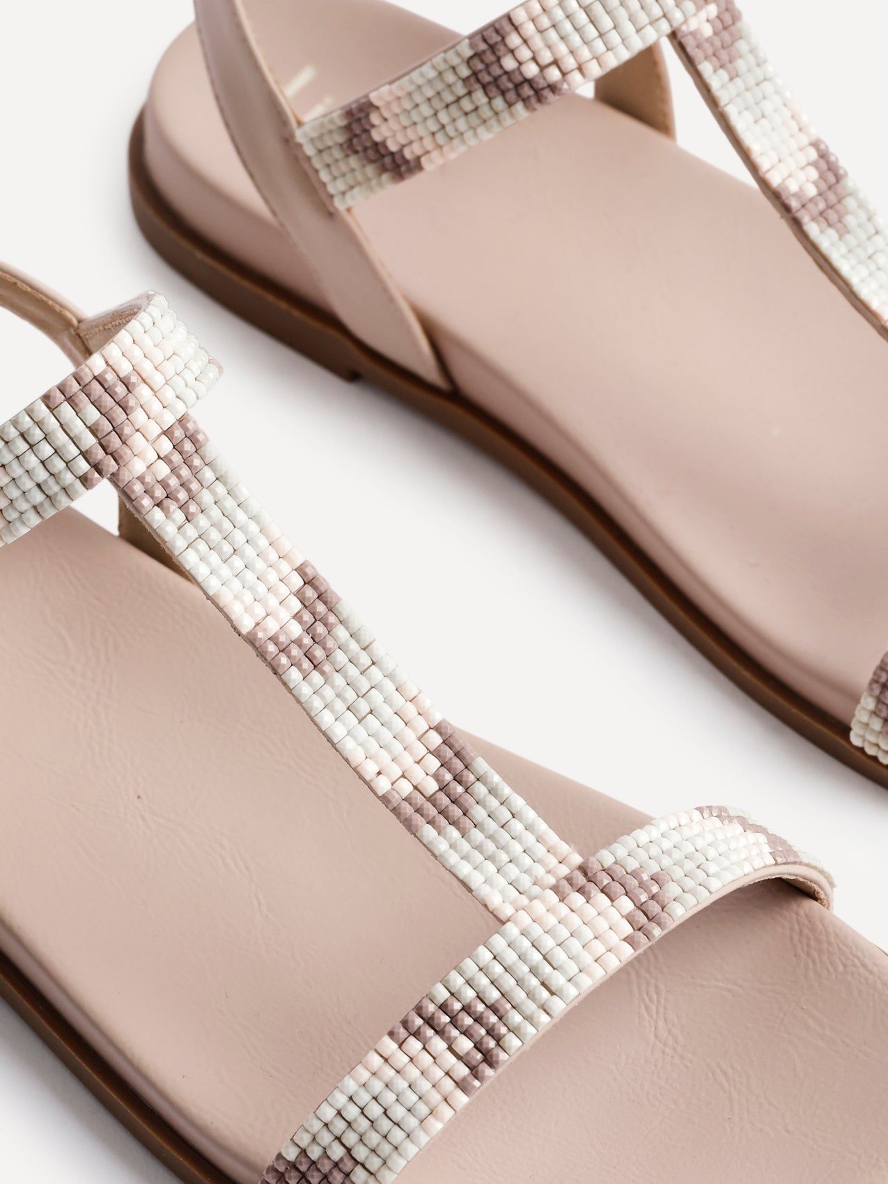 Linzi Sandie Taupe Faux Leather T-Bar Embellished Flat Sandals image 4