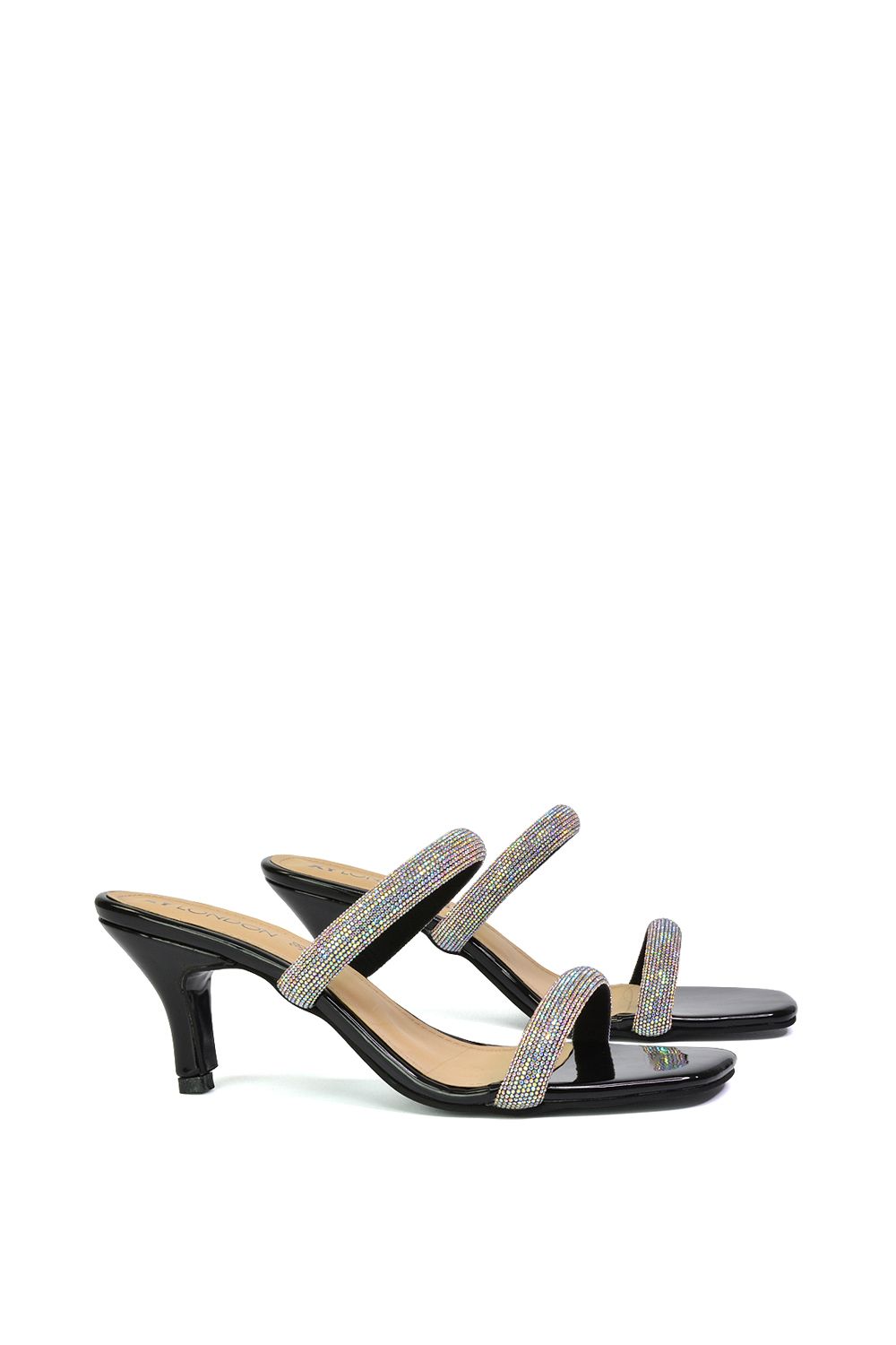 XY London 'Nancy' Square Toe Diamante Strappy Slip On Low Kitten Heel Mules image 6